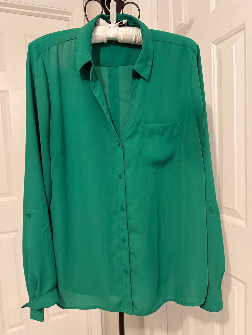 The Limited Green Portofino Style Blouse Size Large Button Front Career Top